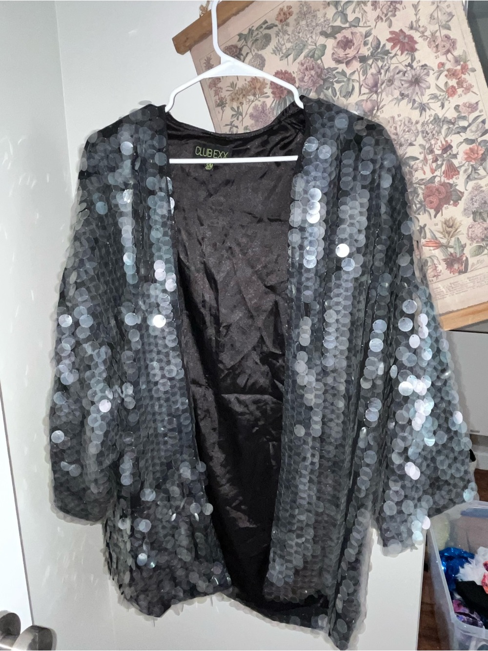 Black Sequin Open-Front Jacket